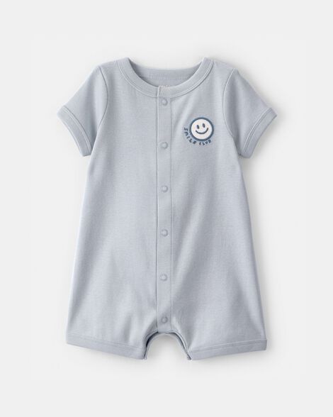 baby 'smile club' short-sleeve romper - blue