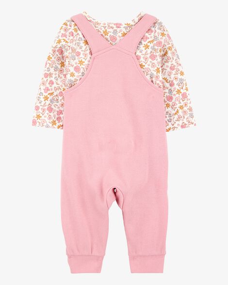  Product image 2 of Baby 2-Piece Floral Bunny Long-Sleeve Tee & Coverall Set - Pink