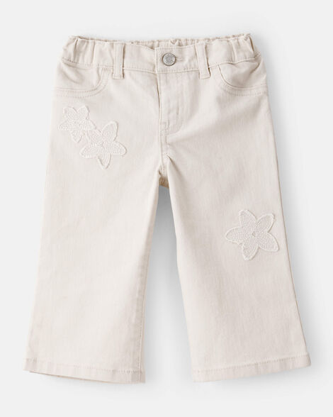  Product image 1 of Baby Embroidered Stretch Denim Wide Leg Jeans - Cream
