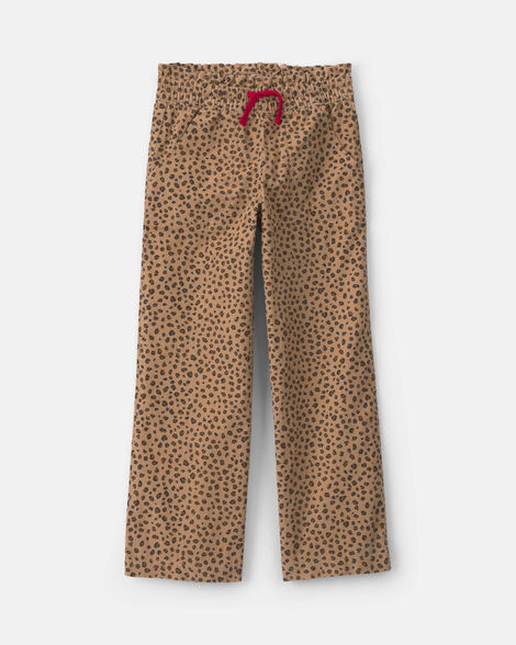girls leopard twill pants - brown