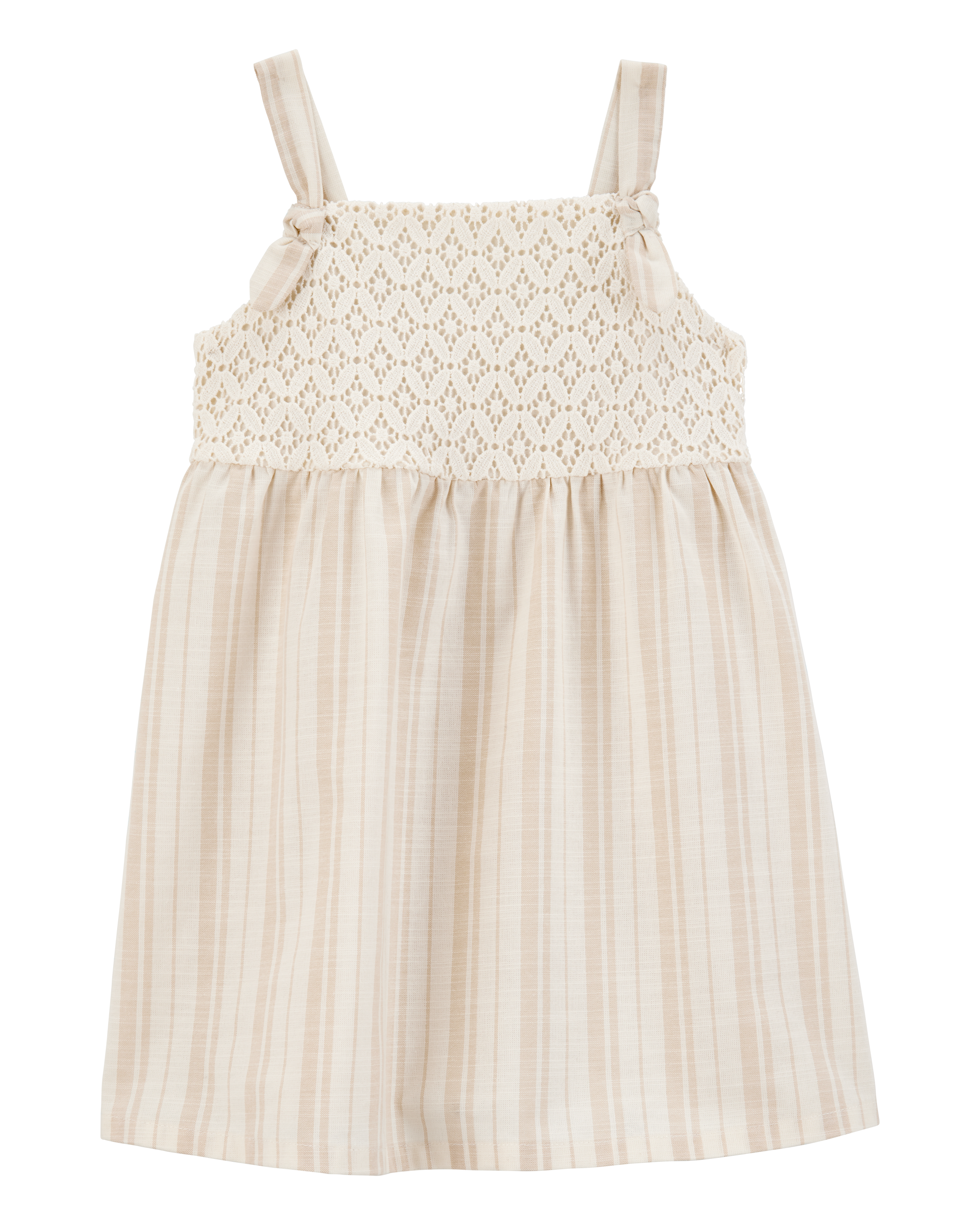 Toddler Striped Eyelet Tank Dress - Ivory