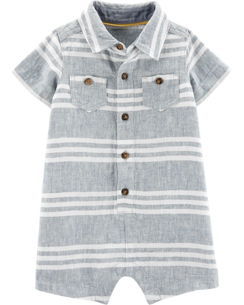 Striped Button Front Linen Romper Carters Com