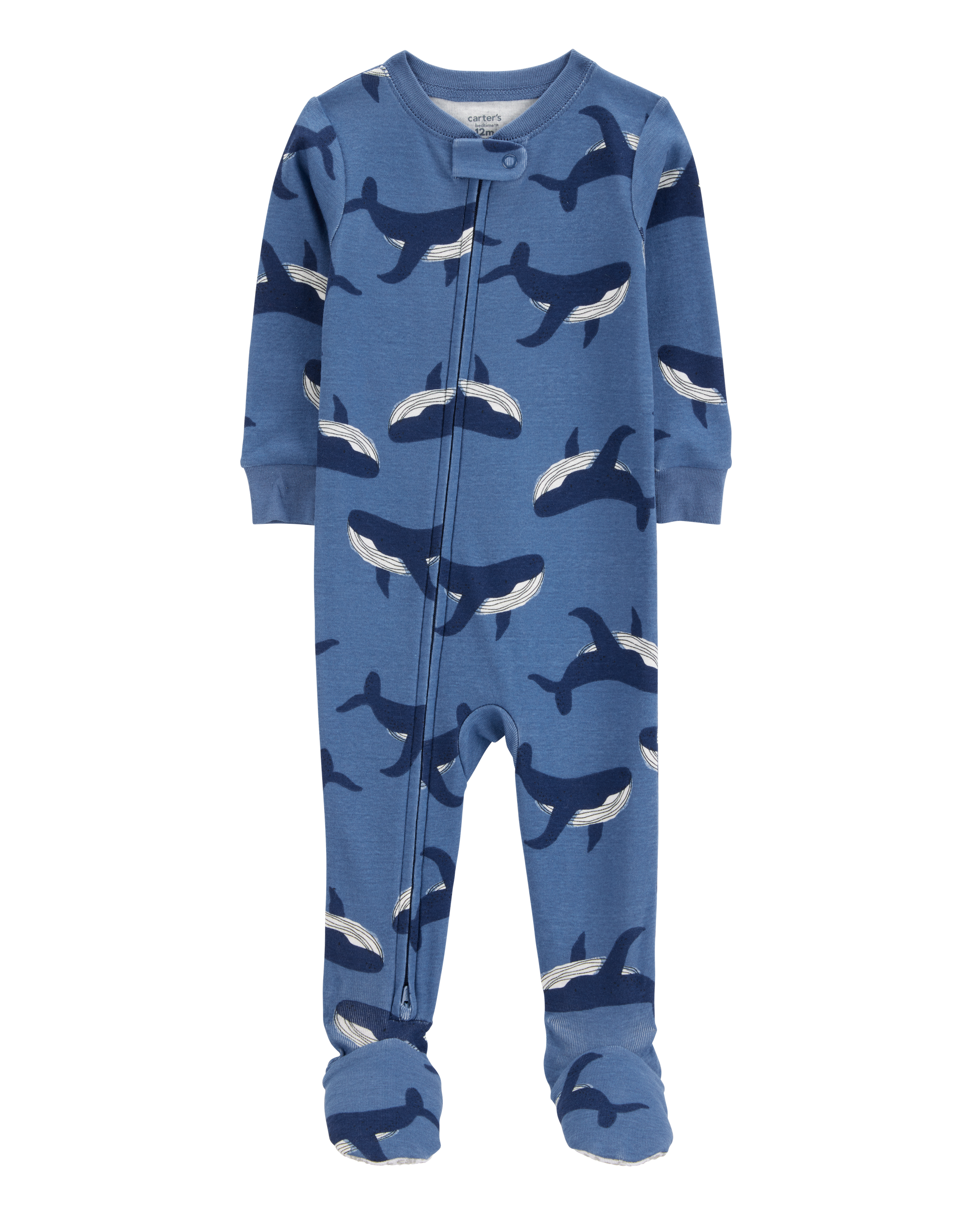 Baby Boy Whale Print Snug Fit Cotton Footie 1-Piece Pajamas - Navy