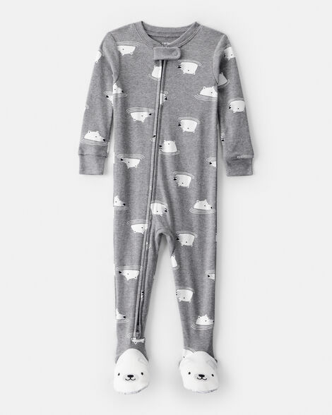baby boy polar bear cotton snug fit 2-way zip footie 1-piece pajamas - grey