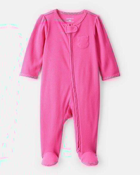 baby girl cotton long-sleeve snug fit sleep & play pajamas - pink