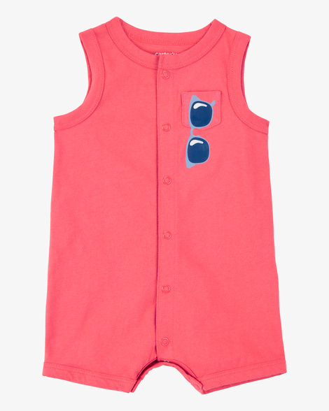 baby boy sunglasses snap-up romper - coral