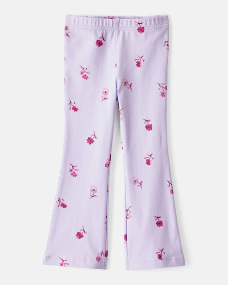 toddler girl floral cotton flare pull-on stretch leggings - purple