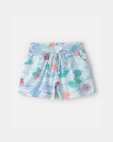 girls palm floral gauze shorts - blue
