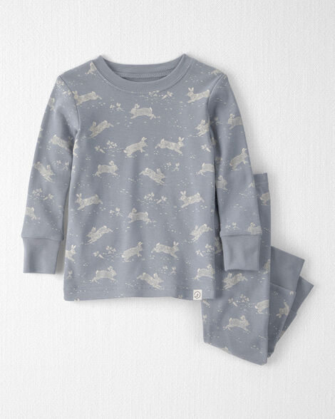 Baby 2-Piece Organic Cotton Ribbed Pajama Set in Blue Bunnies Print