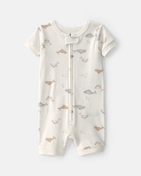 baby whale 100% cotton 1-piece romper pajama - ivory