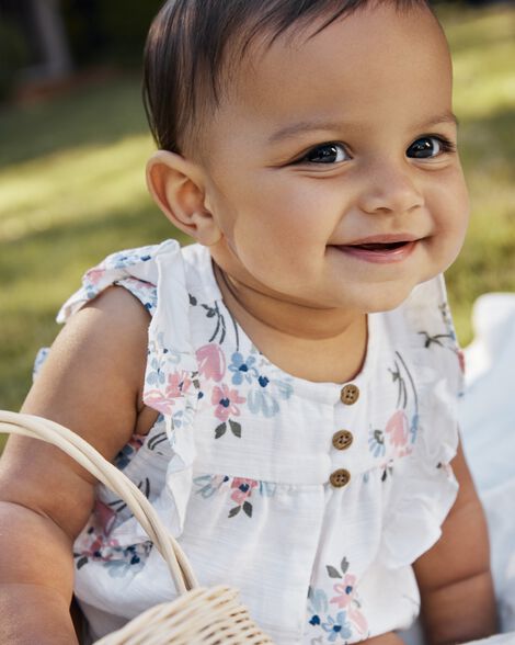  Product image 4 of Baby Floral Linen Look-alike Bubble Romper-Ivory