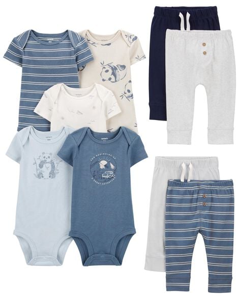 Product image 1 of Baby 9-Piece Panda Print Bodysuits & Pants Set