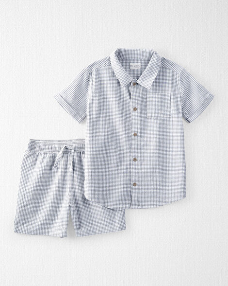 Kid 2-Piece Organic Cotton Gauze Checkered-Print Set