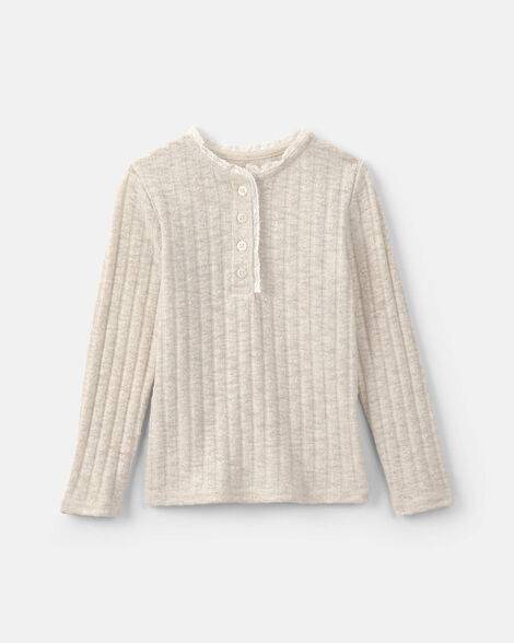 Toddler Girl Ribbed Long-Sleeve Henley T-Shirt - Cream