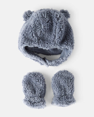 Product image 1 of Baby Boy Sherpa Winter Hat & Mittens Set - Blue