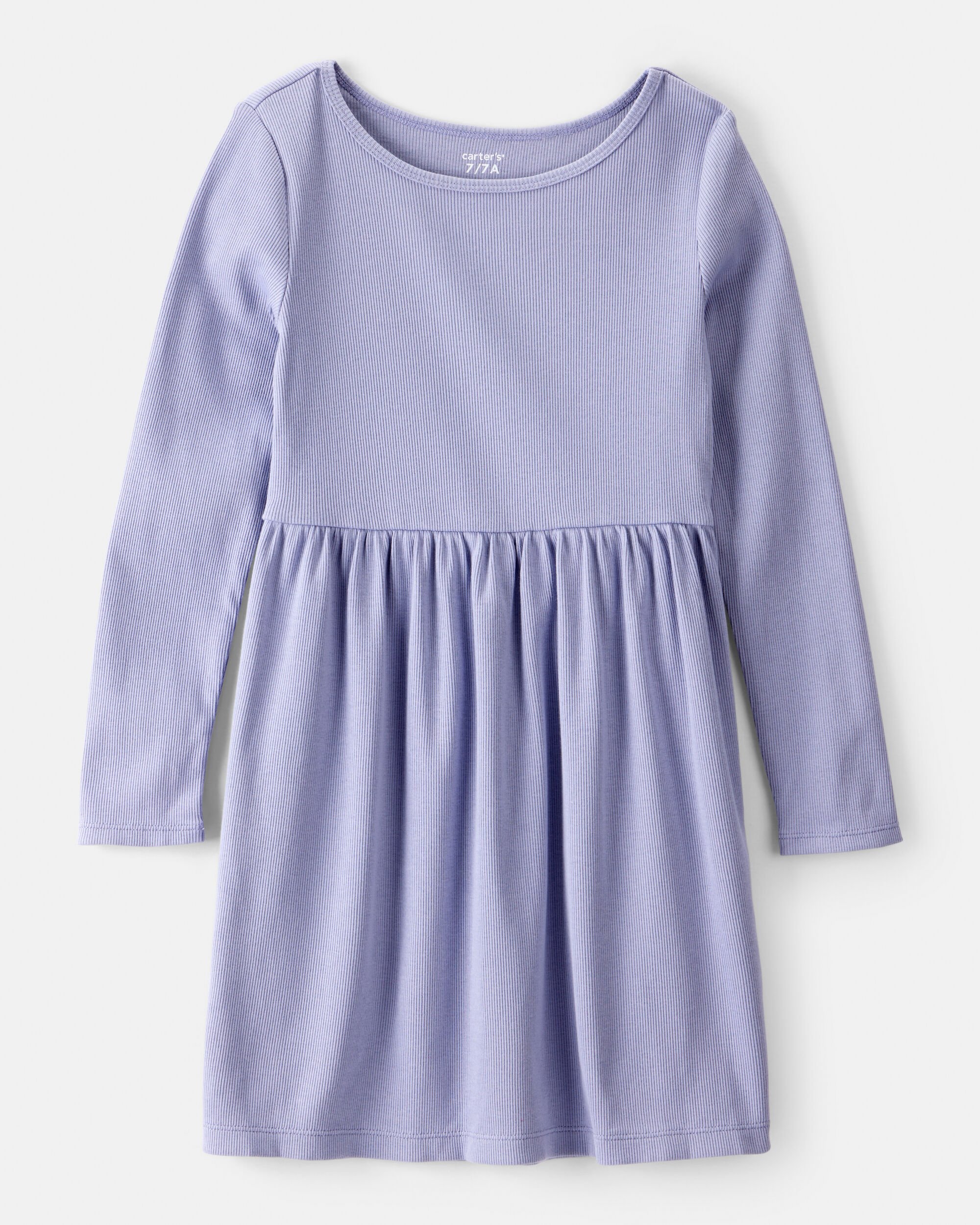 Girls Long Sleeve Cotton Dress - Purple