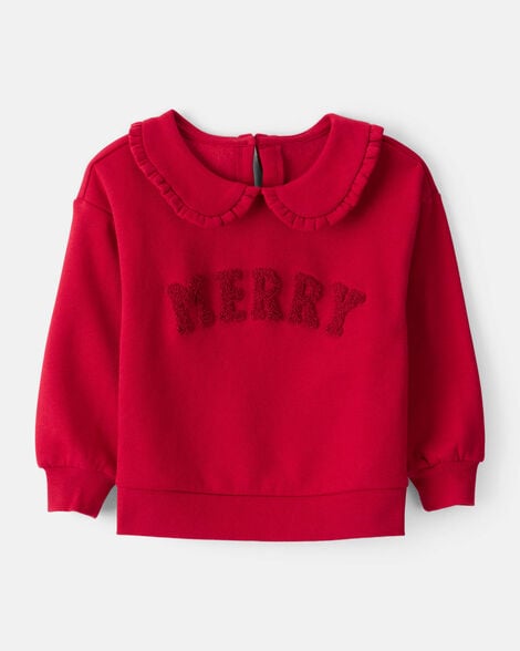 toddler girl daydream fleece christmas merry long-sleeve pullover sweatshirt - red