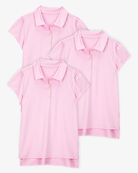 Product image 1 of Kid 3-Pack Active Uniform Polo Shirts in Moisture Wicking BeCool™ Fabric - Pink
