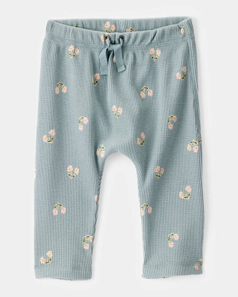 Baby 2-Piece Floral Waffle Knit Long-Sleeve Bodysuit Pant Set - Green