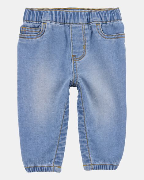 Baby Boy Medium Wash Pull-On Jeans With Snap Leg Closures