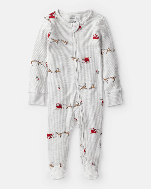 Product image 1 of Baby Santa Print PurelySoft Long-Sleeve Sleep & Play Pajamas - Grey