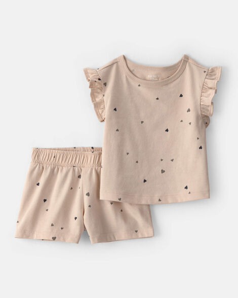 baby girl 2-piece heart top & short set - brown