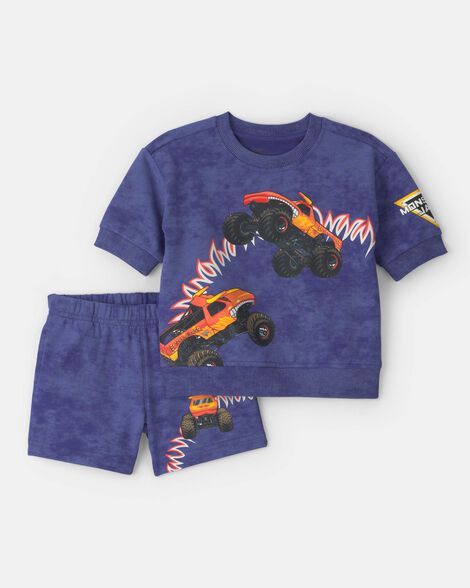 baby boy 2-piece monster truck french terry top & short set - blue