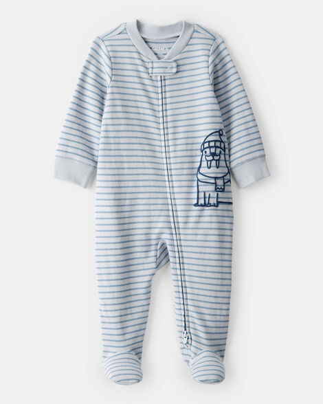 baby boy walrus 100% cotton long-sleeve snug fit sleep & play pajamas - blue