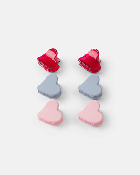 toddler girl 6-pack heart hair clips - red/blue/pink