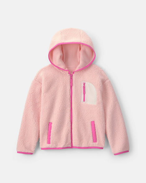 girls teddy fleece zip-up hoodie - pink