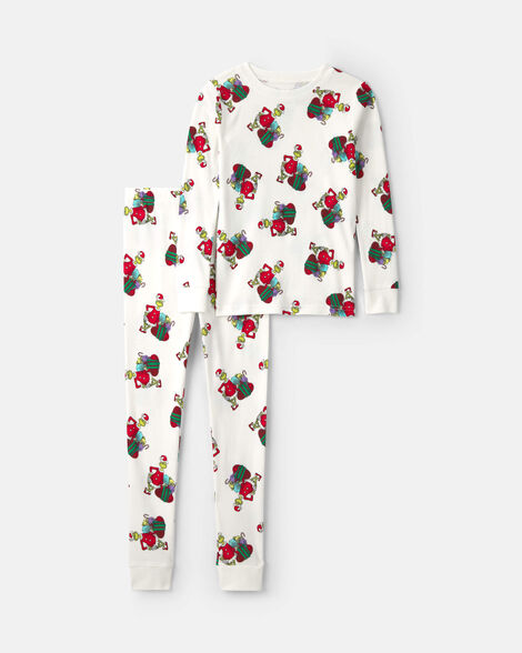 kids 2-piece dr. seuss™ the grinch christmas 100% cotton snug fit pajama set - ivory