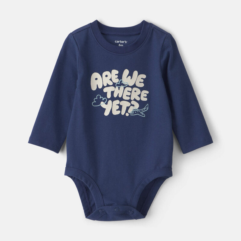 Baby 'Are We There Yet?' Long-Sleeve Graphic Bodysuit - Navy Blue