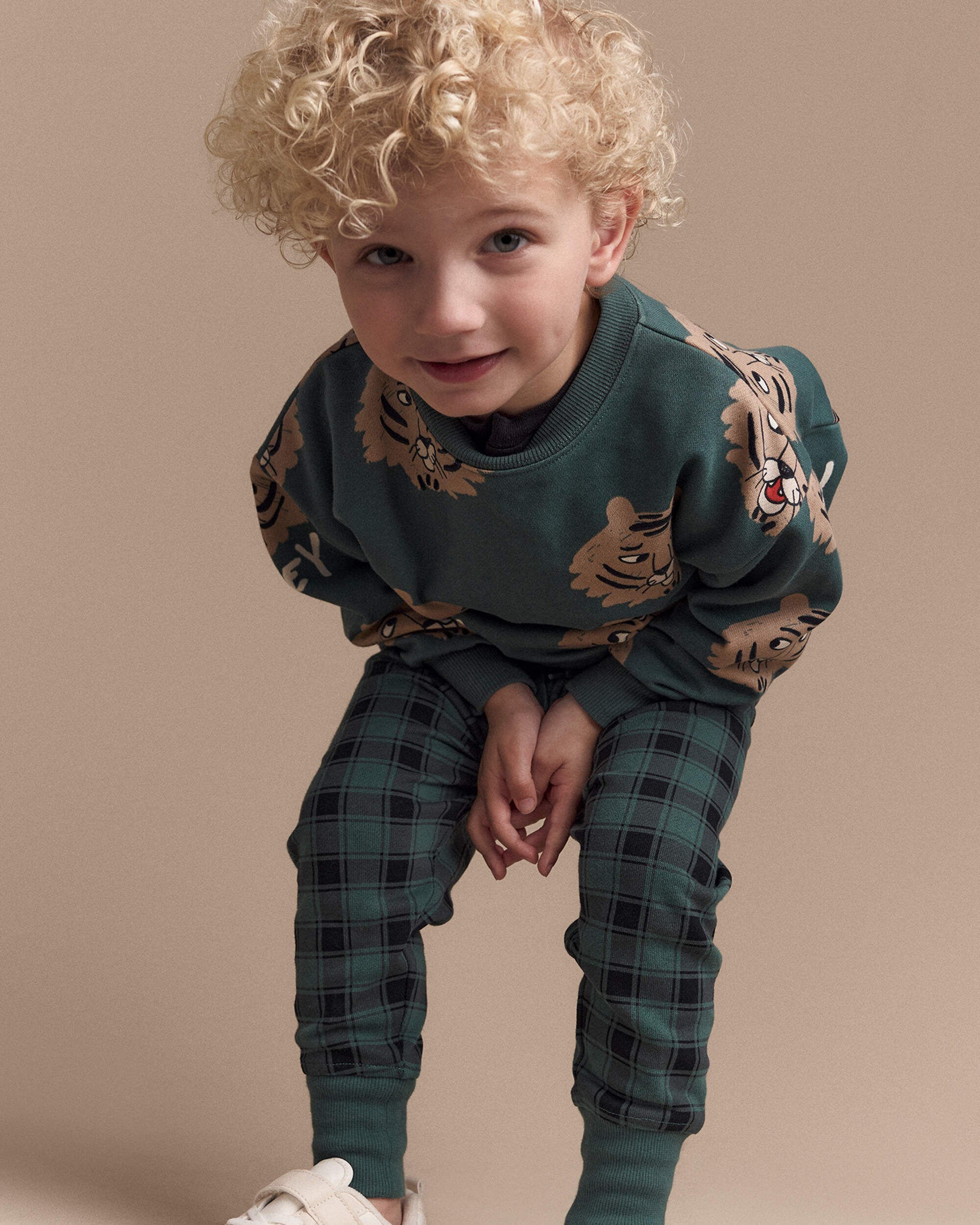 Toddler No-Seam Jogger Pant Plaid - Green/Black
