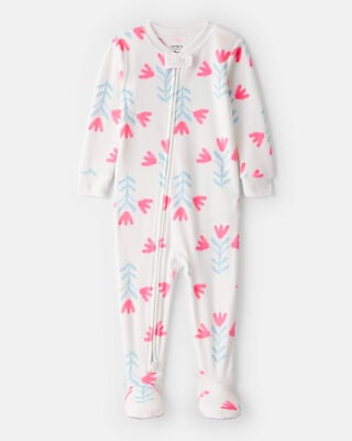 Baby Girl Dinosaur Print DreamPlush Snug Fit Long-Sleeve 2-Way Zip 1-Piece Pajamas - Pink