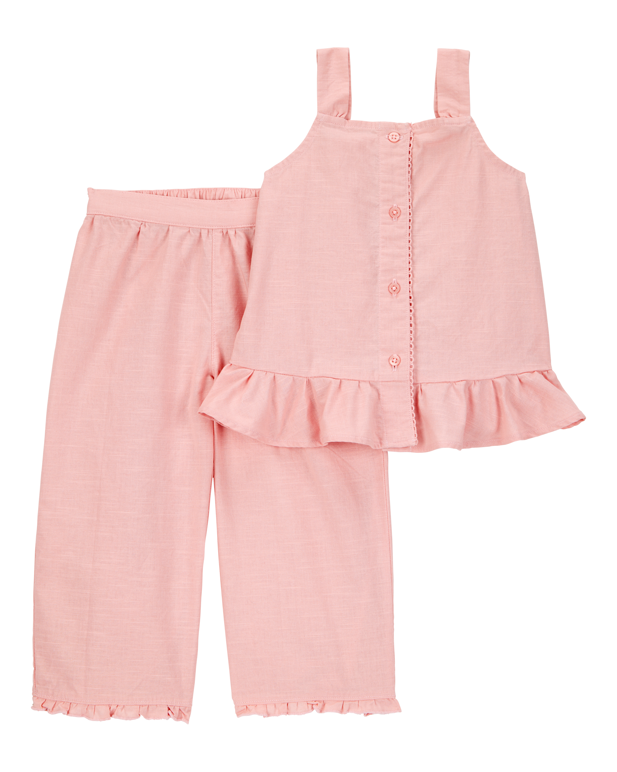 Toddler 2-Piece Button-Down Tank & Pull-On Pant Set - Pink
