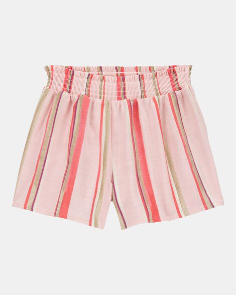 kid striped linen look-alike flowy pull-on shorts