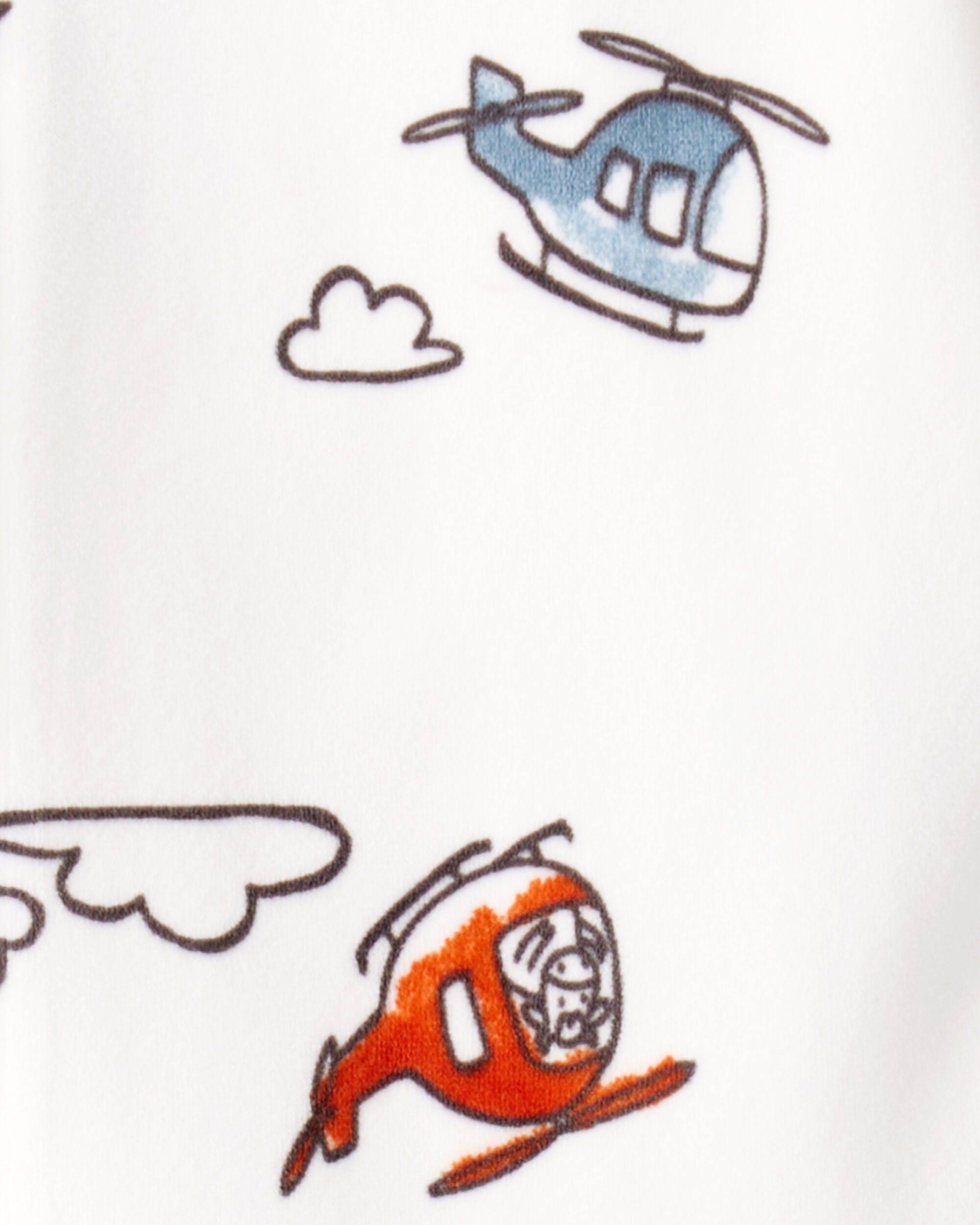 Baby Boy Helicopter Print Snug Fit Long-Sleeve 2-Way Zip 1-Piece Pajamas - White