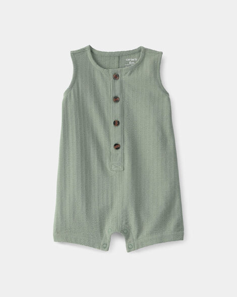 baby boy solid sleeveless romper - green