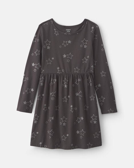 girls stars long-sleeve dress - grey