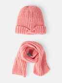 Coral - Girls 2-Piece  Shimmer Winter Hat & Scarf - Coral, Selected