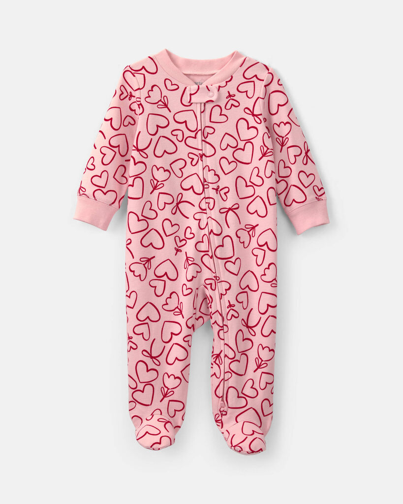 Carter's baby girl 2-way zip valentine's day cotton sleep & play pajamas 3M Pink