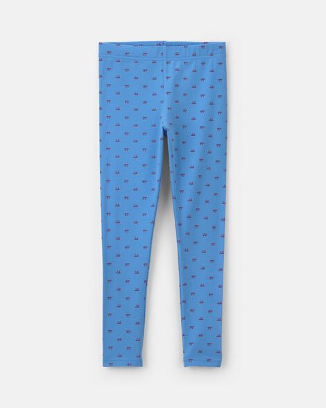 girls bow pull-on stretch leggings - blue