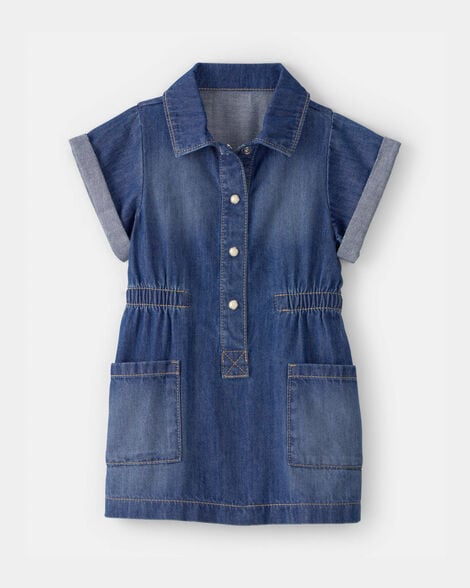 Baby Girl Denim Button-Up Dress - Dark Wash