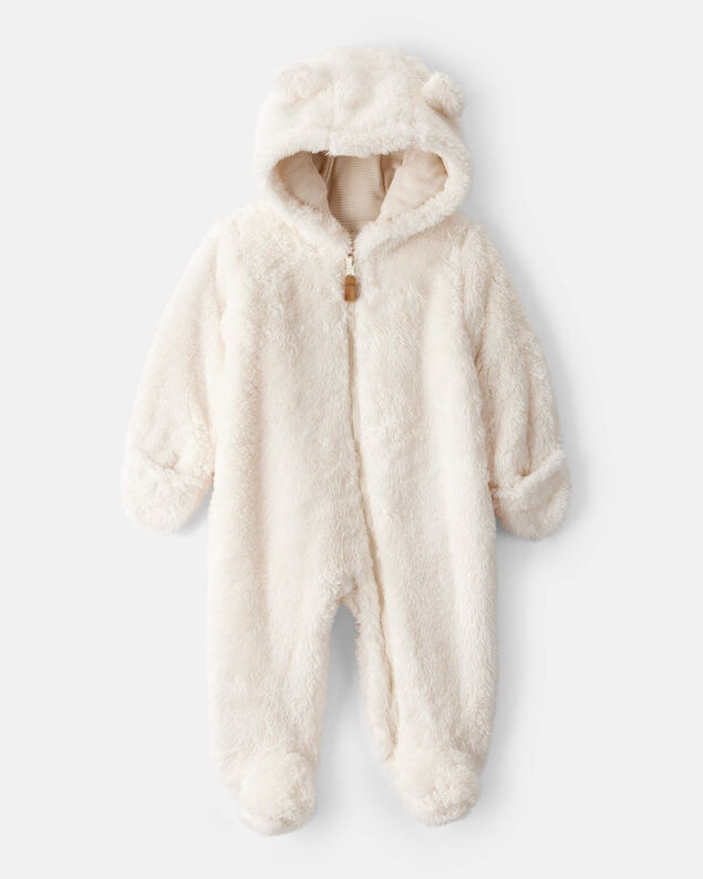 Product image 1 of Baby Sherpa Hooded Long-Sleeve Jumpsuit - White