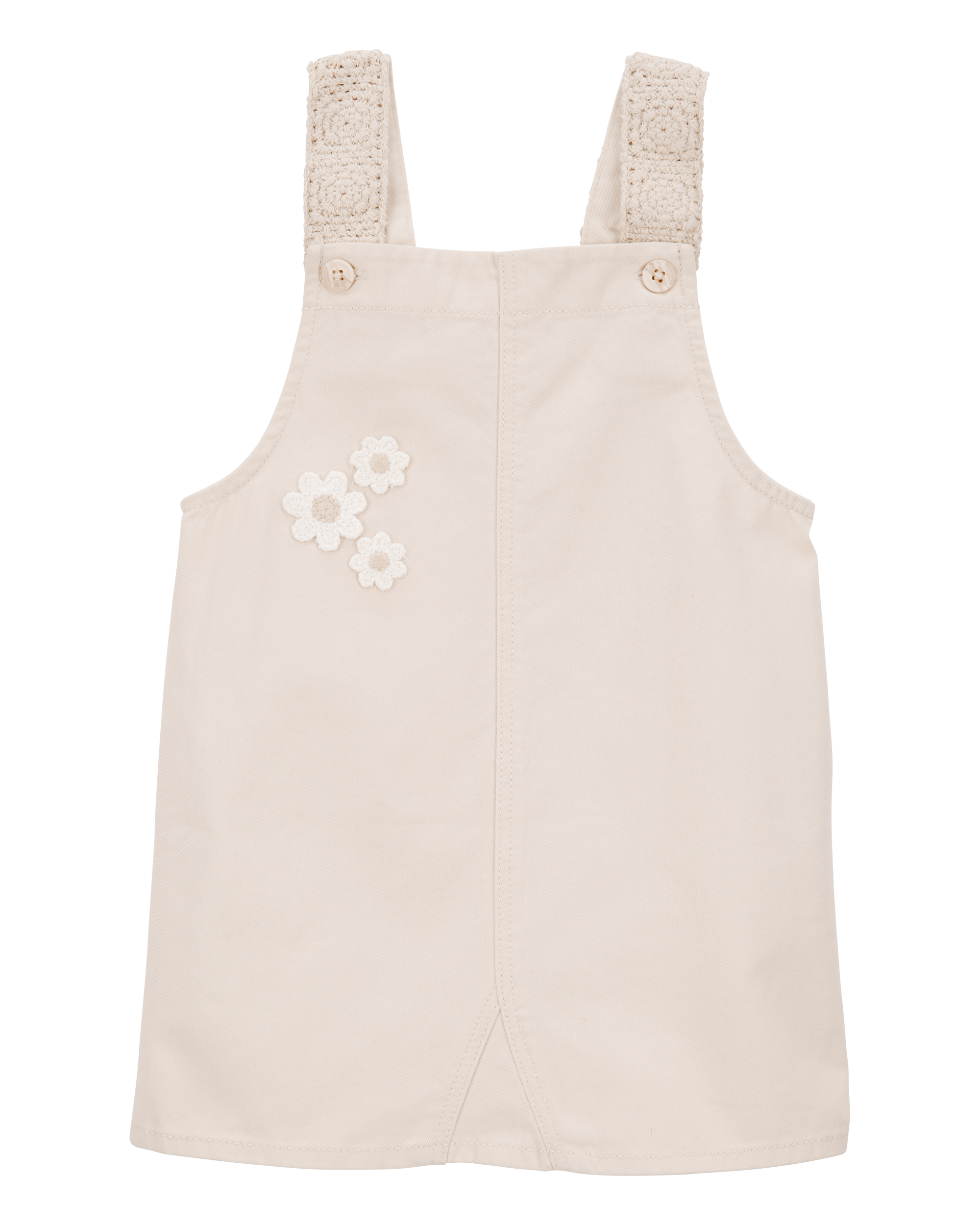 Toddler Twill Floral Embroidered Shortalls - Ivory