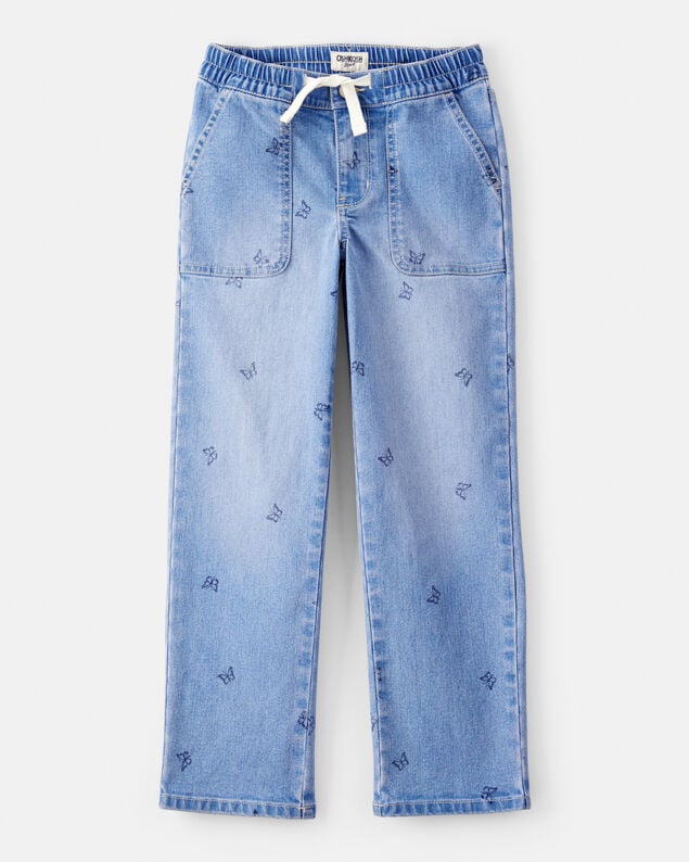 Product image 1 of Girls Butterfly Print Denim Pull-On Jeans - Blue