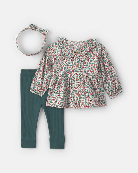 baby girl 3-piece floral long-sleeve top & pant set