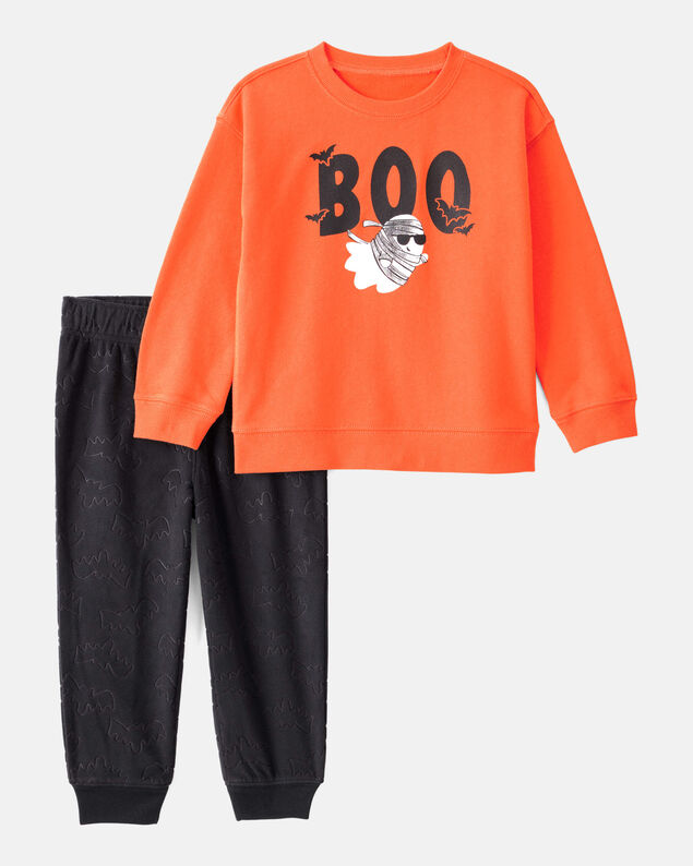 Product image 1 of Toddler 2-Piece Halloween Ghost Pullover Sweatshirt & Jogger Set - Orange/Black