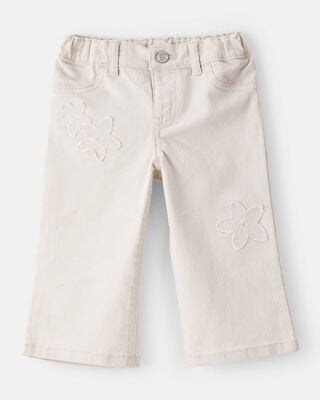 Product image 1 of Baby Embroidered Stretch Denim Wide Leg Jeans - Cream