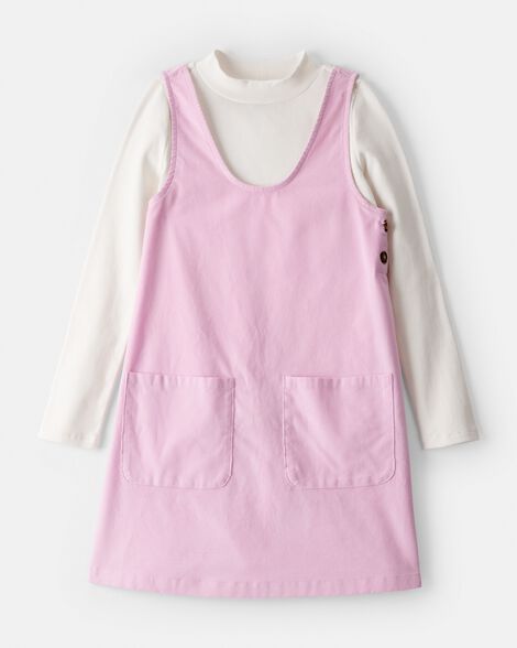 girls corduroy dress set - pink/ivory